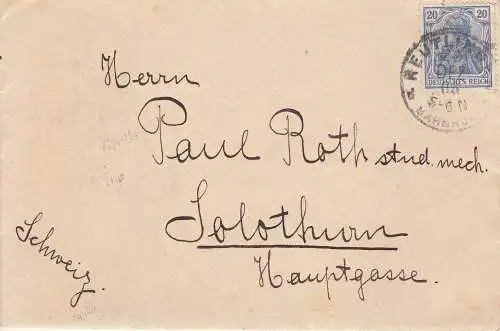 Deutsches Reich Brief to Switzerland Solothurn Paul Roth 1905