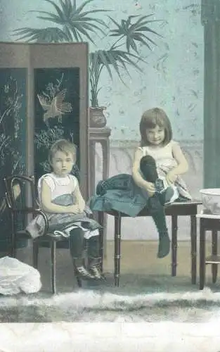 Children scene vintage postcard 1907 Switzerland