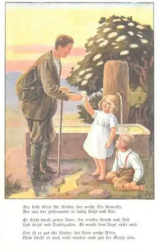 Drawn children scene at the water source Postkarte Allemagne