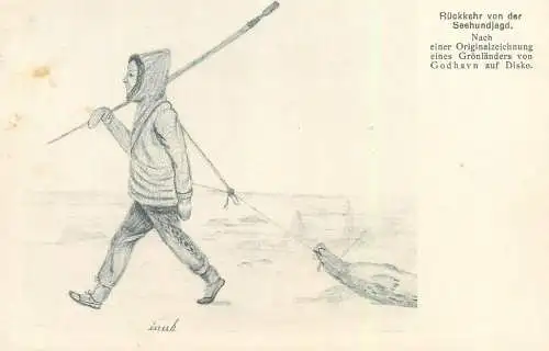 Ruckkehr von der Seehundjagd nach einer Originalzeichnung eines Grolanders von Godhavn auf Disko
