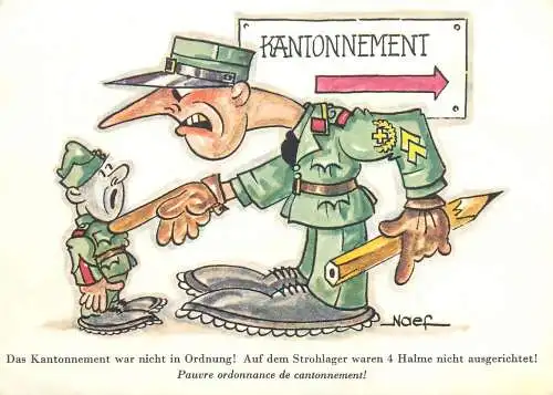 Swiss military humour caricature signed Naef