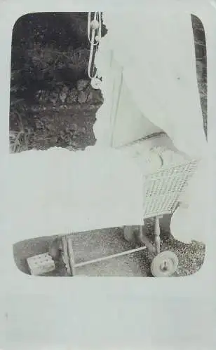Children portrait vintage photo Postcard little baby in stroller detail view