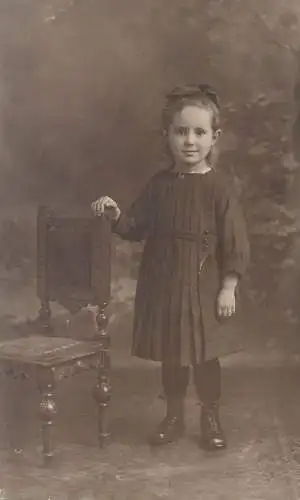 Children portrait vintage photo Postcard cute young girl black dress