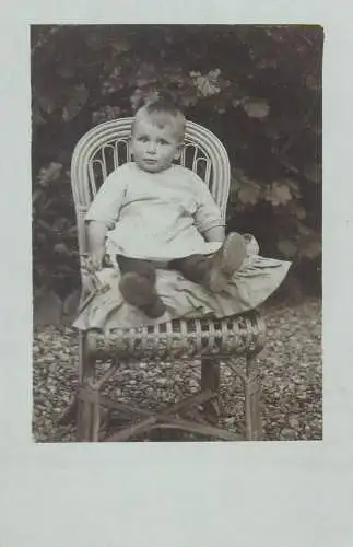 Children portrait vintage photo Postcard cute baby chair sitting funny face