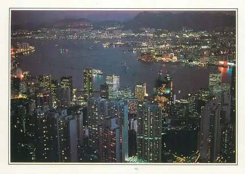 Postcard Hong-Kong the Bay and skyline view nocturnal aspect