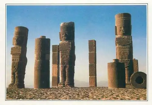 Postcard USA Mexico Tula Basalt steles of Toltec warriors
