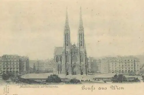 Post card Austria Gruss aus Wien Maximiliansplatz mit Votivkirche