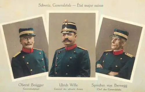 Switzerland military characters swiss army generals Oberst Brugger Ulkrich Wille Sprecher von Bernegg