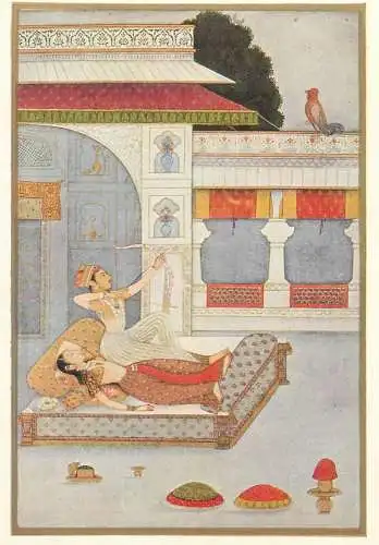 Post card India Rooster cry Mughal school illustration