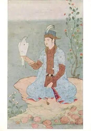 Postcard India young man with a hawk Mughal school illustration