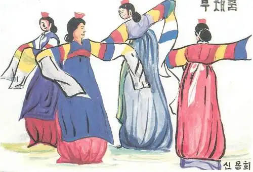 Postcard Koreanischer Volkstanz Chun Kyung Sook illustration