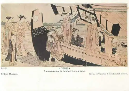 Postcard Japanese types and scenes pleasure party landing from a boat Kiyonaga illustration