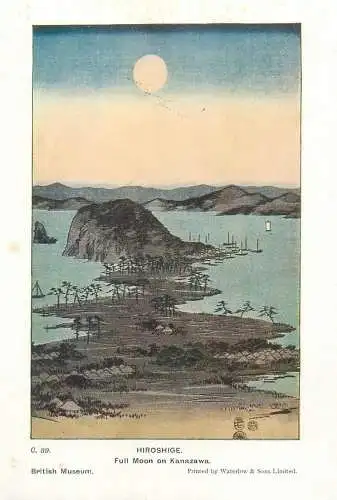Postcard full moon on Kanazawa Hiroshige illustration