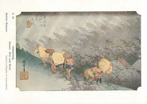 Postcard Japanese types and scenes Shono Rain and Wind Hiroshige illustration