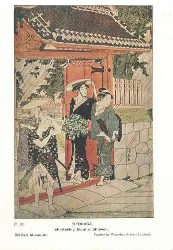 Postcard Japanese ethnic types Sheltering from a shower Kiyonaga illustration