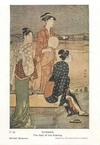 Postcard Japanese women ethnic types typical costumes the Cool of the evening Kiyonaga illustration