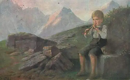 Boy with flute Des Hirtenknaben Morgenlied - F. Schmid-Breitenbach