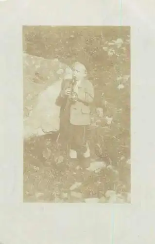 Boy with bagpipe photo postcard 1907 Switzerland