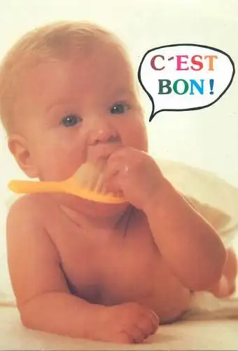 Postcard funny children types toddler chewing brush