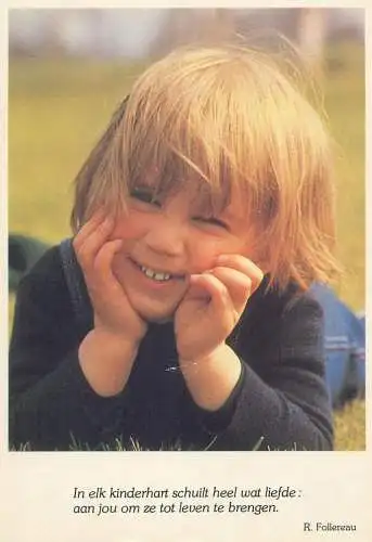 Postcard children types young boy large smile