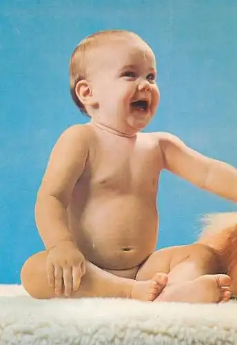 Postcard children types toddler laughing funny picture
