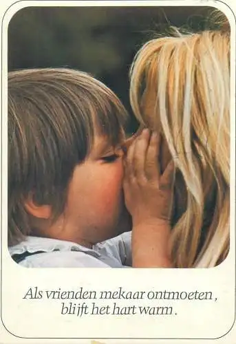 Postcard children types young boy mother's love tender kiss