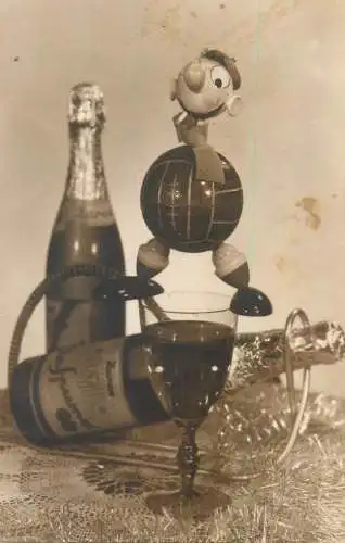 New Year champagne 1963 greetings postcard Romania