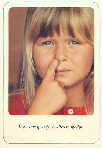 Postcard funny children types young girl picking her nose