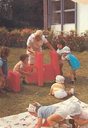 Postcard children types playing outside