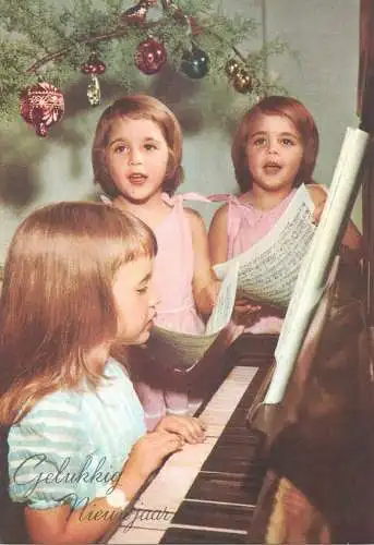 Postcard group photo young girl types choir and piano singing