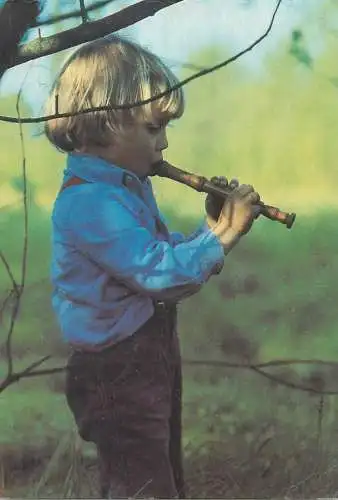 Postcard young boy flute playing Al. Molter photo