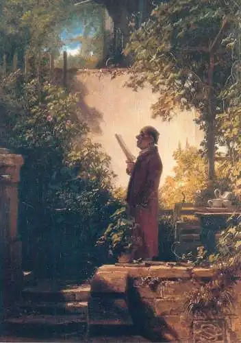 Paintings postcard Carl Spitzweg Zeitungsleser im Hausgarten