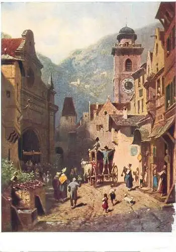 Paintings postcard Carl Spitzweg Besuch des Landesvaters 1979 clocktower