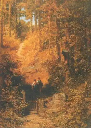 Paintings postcard Carl Spitzweg Schoolgirls Germany forest scene