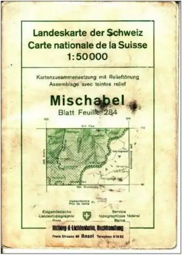 Carte nationale dde la Suisse feuille 284 Topographical map Switzerland Mischabel scale 1:50.000