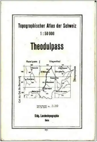 Topographischer Atlas der Schweiz Topographical map Switzerland 1944 Theodulpass scale 1:50.000