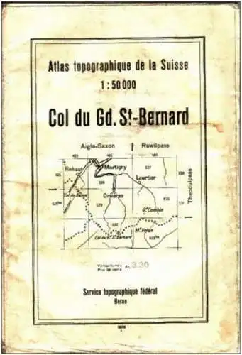Topographischer Atlas der Schweiz Topographical map Switzerland 1938 Col du St-Bernard scale 1:50.000
