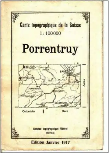 Topographical map Switzerland 1917 Porrentruy scale 1:100.000 Schweiz Landestopographie Bern