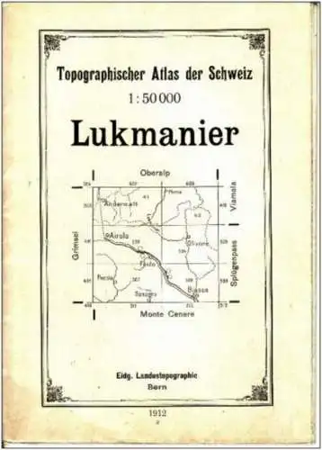 Topographical map Switzerland 1912 Lukmanier scale 1:50.000 Schweiz Landestopographie Bern