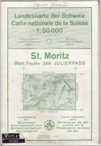 Topographical map Switzerland 1959 St. Moritz Julierpass scale 1:50.000 carte avec itineraires de ski feuille 268