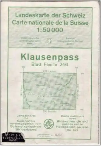 Topographical map Switzerland 1951 Klausenpass scale 1:50.000 carte nationale avec itineraires de ski feuille 248