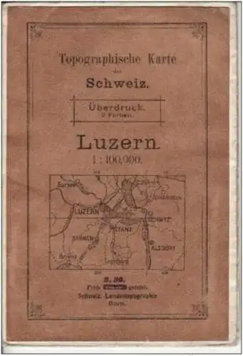 Topographical map Switzerland Luzern scale 1:100.000