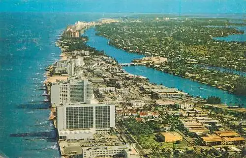 A Florida scenic card 1969 Carillon and Deauville hotels aerial view