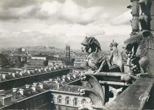 Postcard France Paris et ses merveilles Chimeres de la Cathedrale Notre Dame et vue panoramique de la ville
