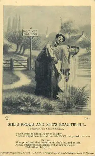 vintage funny humour Postcard No mixed bathing She's proud and she's beau-tie-ful by Mr. George Bastow