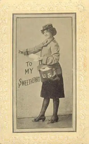embossed vintage Postcard charming lady humour quote to my sweetheart