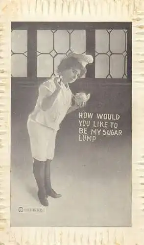1911 vintage Postcard How would you like to be my sugar lump humour quote
