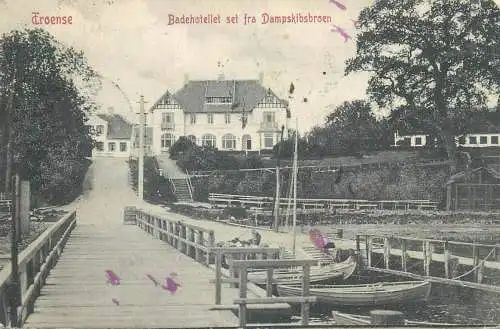 vintage Postcard Denmark Troense the bath hotel seen from the Dampskibsbroen