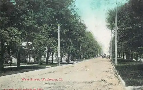 vintage Postcard USA Waukegan IL West Street Danish stamp