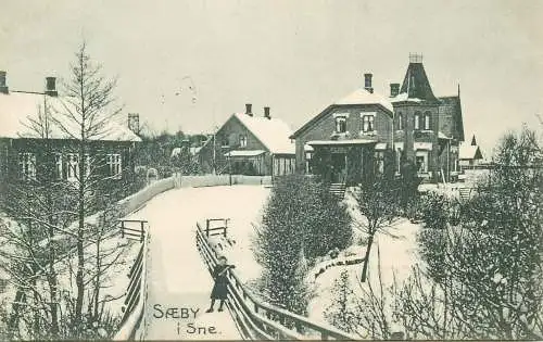 vintage Postcard Denmark Saeby winter scenery